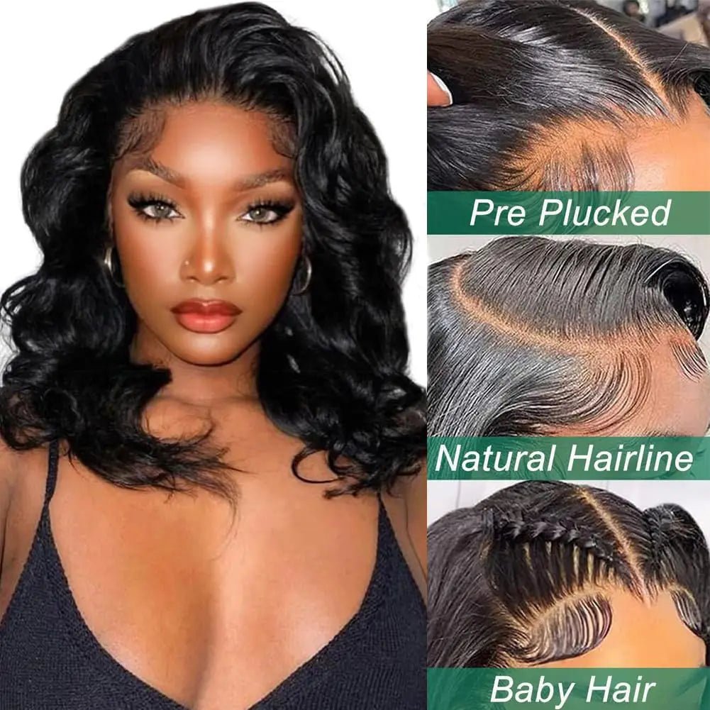 250% Body Wave HD Lace Frontal Wig Short Bob WigS Human Hair Glueless Human Hair Wavy 13x4 Transparent Lace Front Wigs For Women - MAGUSTA BEAUTY