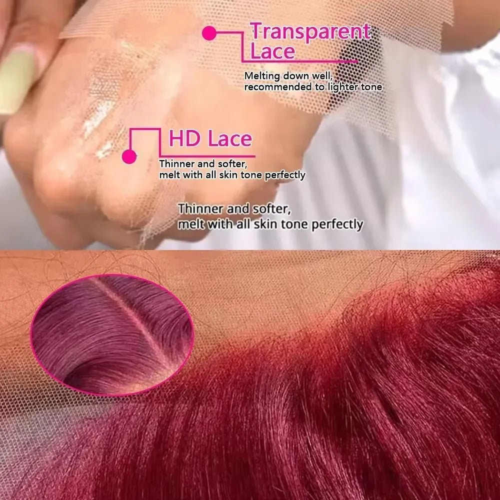 250 Density 99J Burgundy 13x4 Brazilian HD Lace Front Wig For Women Straight Red 30 Inch Glueless Lace Frontal Human Hair Wigs - MAGUSTA BEAUTY