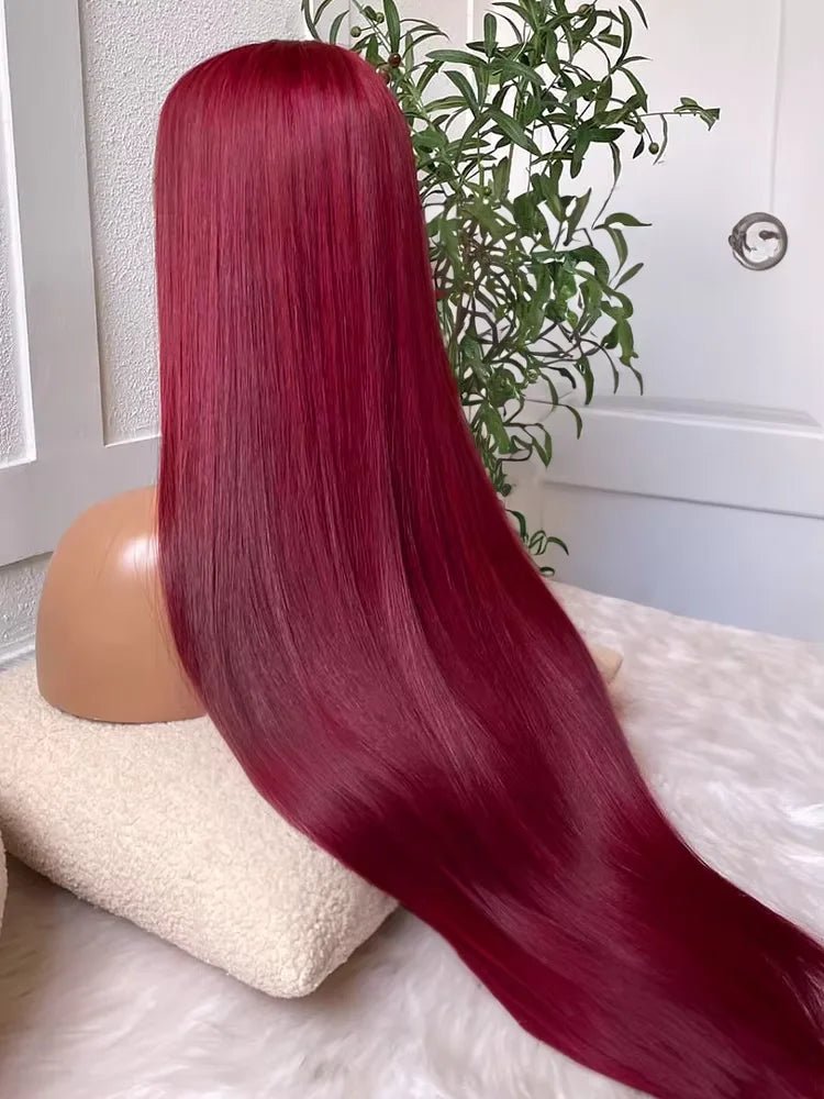 250 Density 99J Burgundy 13x4 Brazilian HD Lace Front Wig For Women Straight Red 30 Inch Glueless Lace Frontal Human Hair Wigs - MAGUSTA BEAUTY
