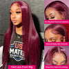 250 Density 99J Burgundy 13x4 Brazilian HD Lace Front Wig For Women Straight Red 30 Inch Glueless Lace Frontal Human Hair Wigs - MAGUSTA BEAUTY