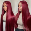 250 Density 99J Burgundy 13x4 Brazilian HD Lace Front Wig For Women Straight Red 30 Inch Glueless Lace Frontal Human Hair Wigs - MAGUSTA BEAUTY
