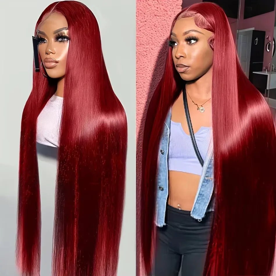 250 Density 99J Burgundy 13x4 Brazilian HD Lace Front Wig For Women Straight Red 30 Inch Glueless Lace Frontal Human Hair Wigs - MAGUSTA BEAUTY