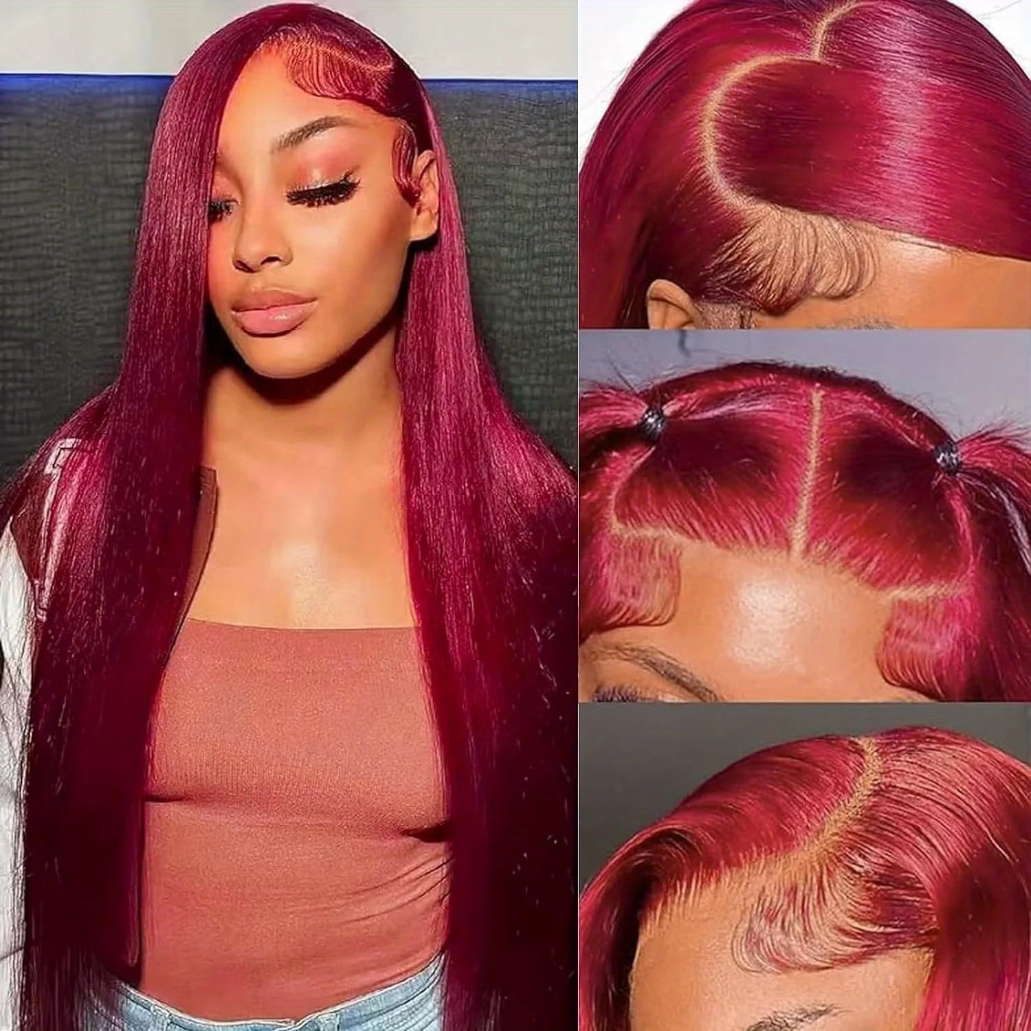 250 Density 99J Burgundy 13x6 Lace Frontal Human Hair Wigs Brazilian Colored 30 40 Inch Straight Red Lace Front Wigs Human Hair - MAGUSTA BEAUTY