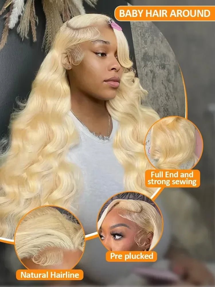 250% Density Peruvian 30 40 42 inch 613 Blonde 13x6 HD Lace Front Human Hair Wig For Women Body Wave Glueless Lace Frontal Wig - MAGUSTA BEAUTY