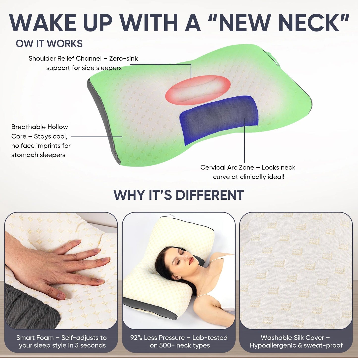 2pcs Massage Neck Pillows Adjustable Ergonomic Orthopedic Contour Support, High - Quality Pillow Core, All - Season Sleeping Comfort - MAGUSTA BEAUTY