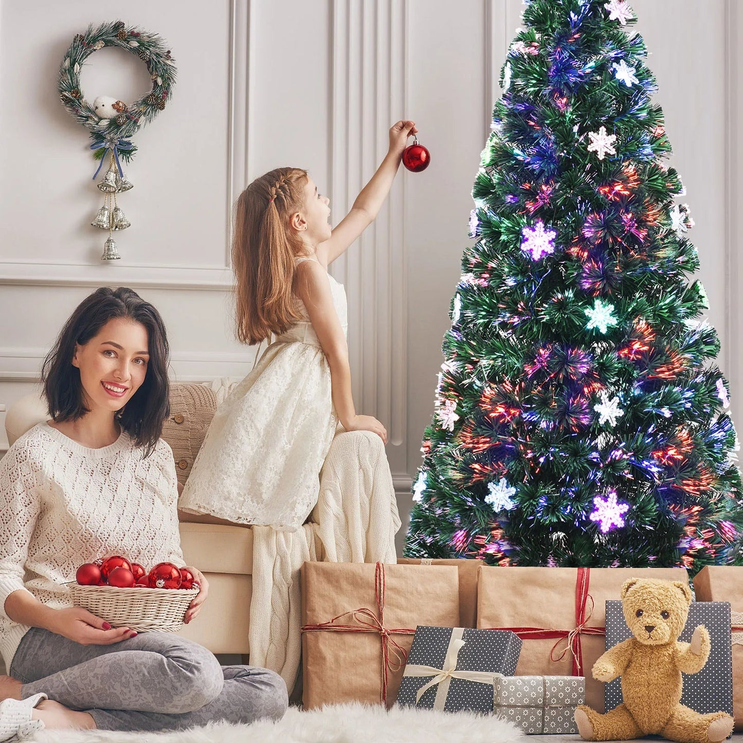 3/ 4/ 5/ 6 FT Fiber Optic Artificial Christmas Tree Pre - Lit Christmas Tree, Xmas Full Tree, Xmas Holiday Decor for Office, Home - MAGUSTA BEAUTY