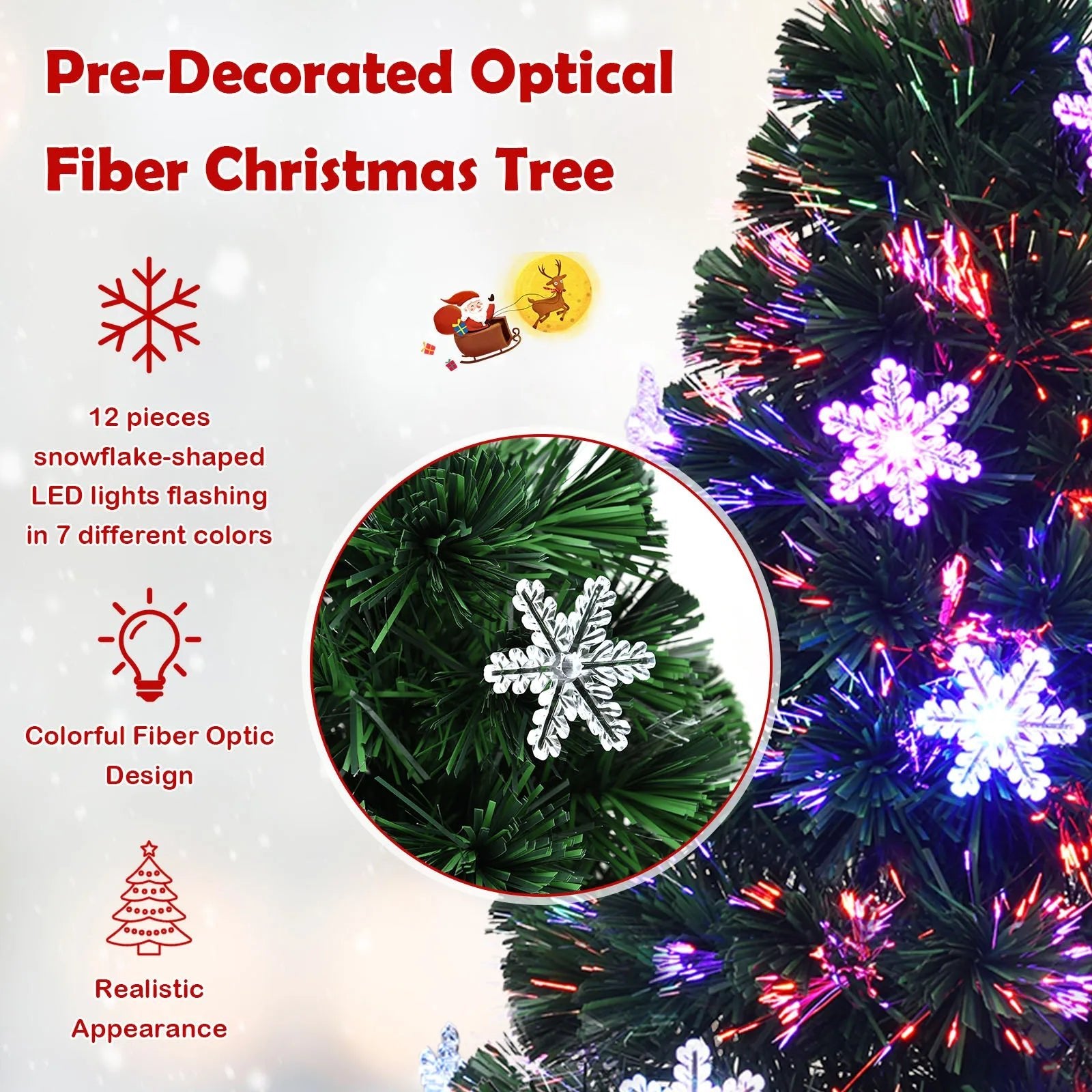 3/ 4/ 5/ 6 FT Fiber Optic Artificial Christmas Tree Pre - Lit Christmas Tree, Xmas Full Tree, Xmas Holiday Decor for Office, Home - MAGUSTA BEAUTY
