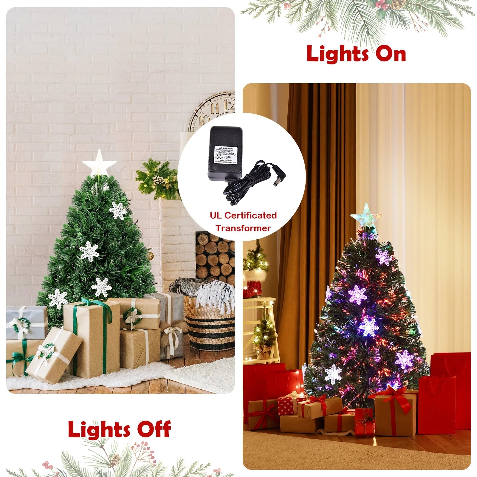 3/ 4/ 5/ 6 FT Fiber Optic Artificial Christmas Tree Pre - Lit Christmas Tree, Xmas Full Tree, Xmas Holiday Decor for Office, Home - MAGUSTA BEAUTY