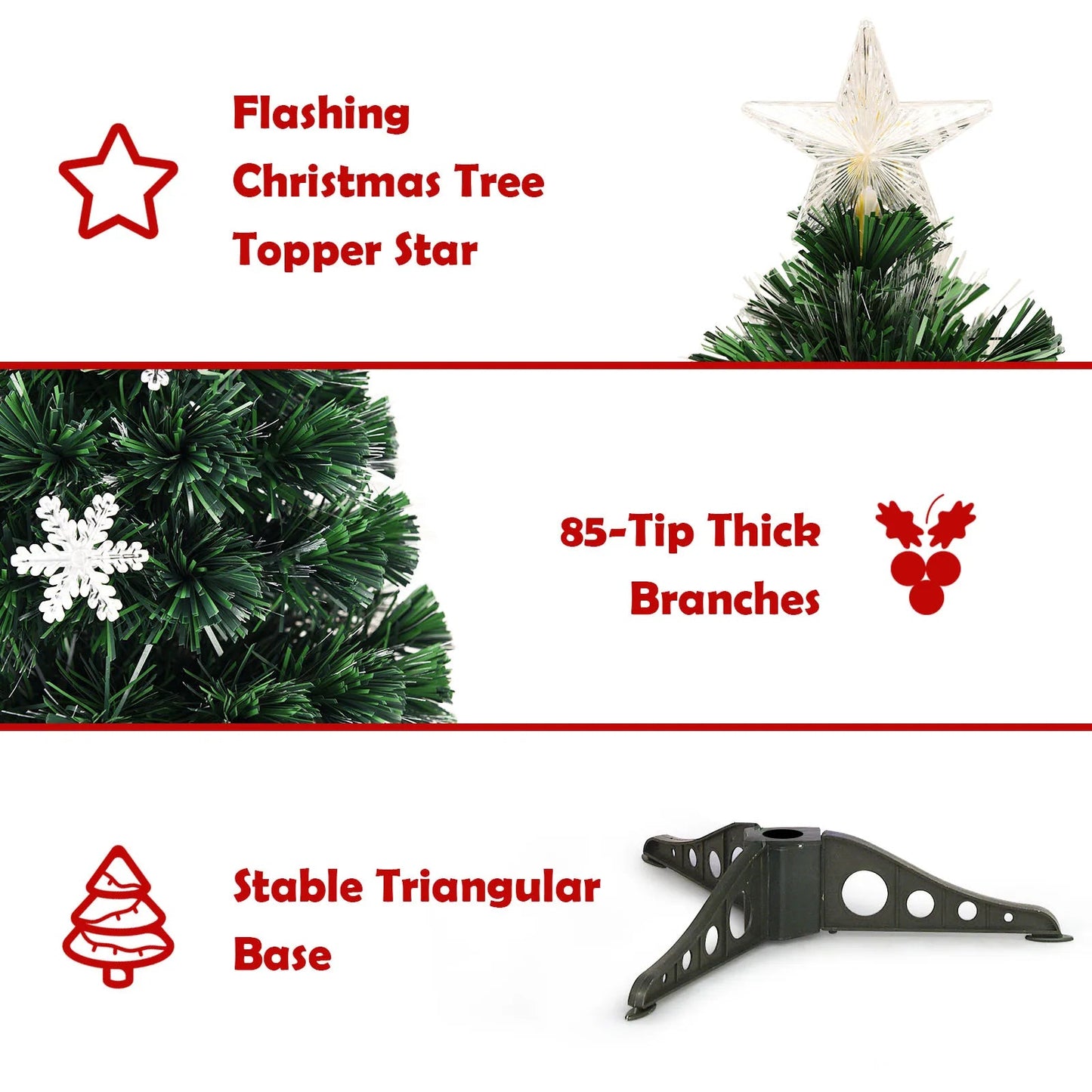 3/ 4/ 5/ 6 FT Fiber Optic Artificial Christmas Tree Pre - Lit Christmas Tree, Xmas Full Tree, Xmas Holiday Decor for Office, Home - MAGUSTA BEAUTY