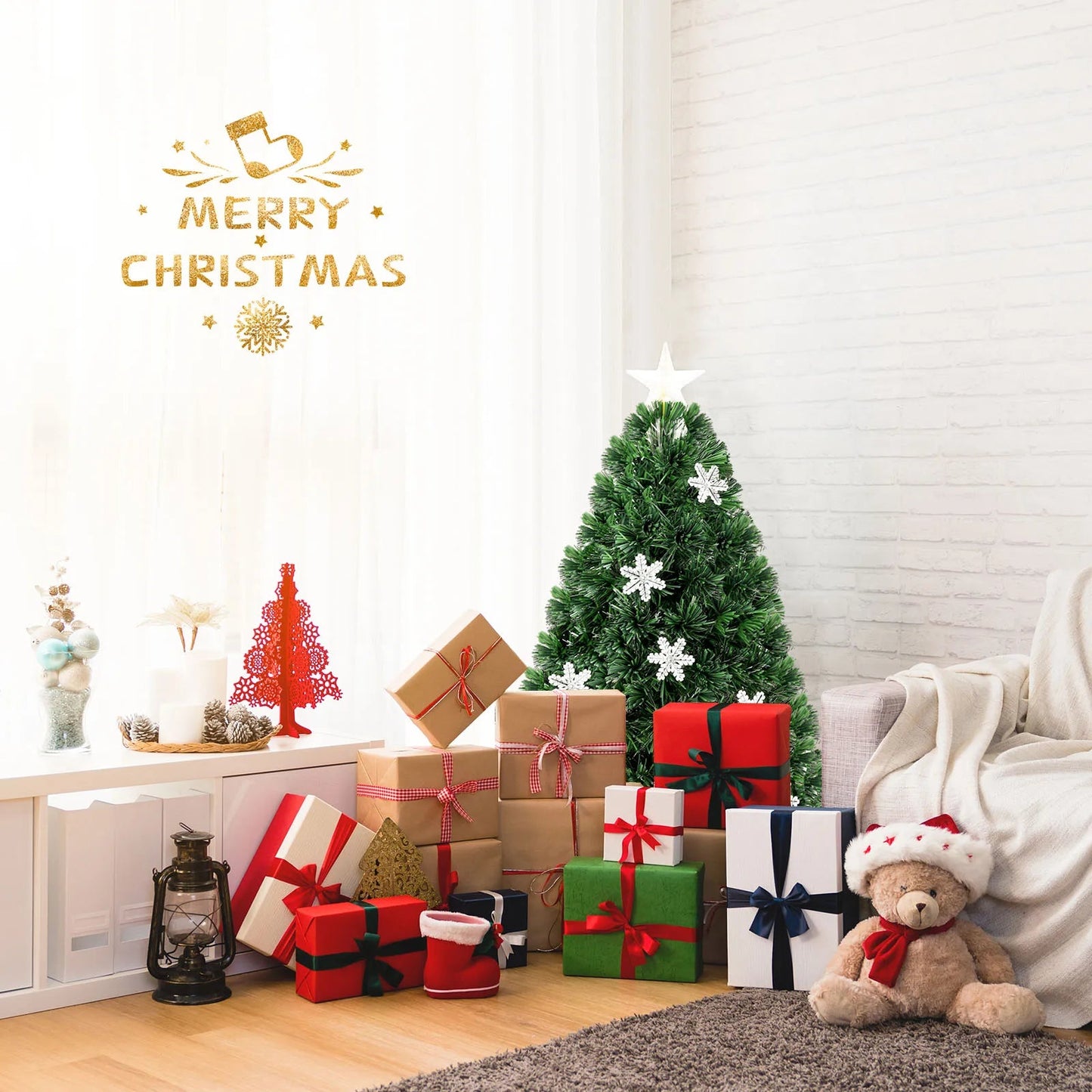 3/ 4/ 5/ 6 FT Fiber Optic Artificial Christmas Tree Pre - Lit Christmas Tree, Xmas Full Tree, Xmas Holiday Decor for Office, Home - MAGUSTA BEAUTY