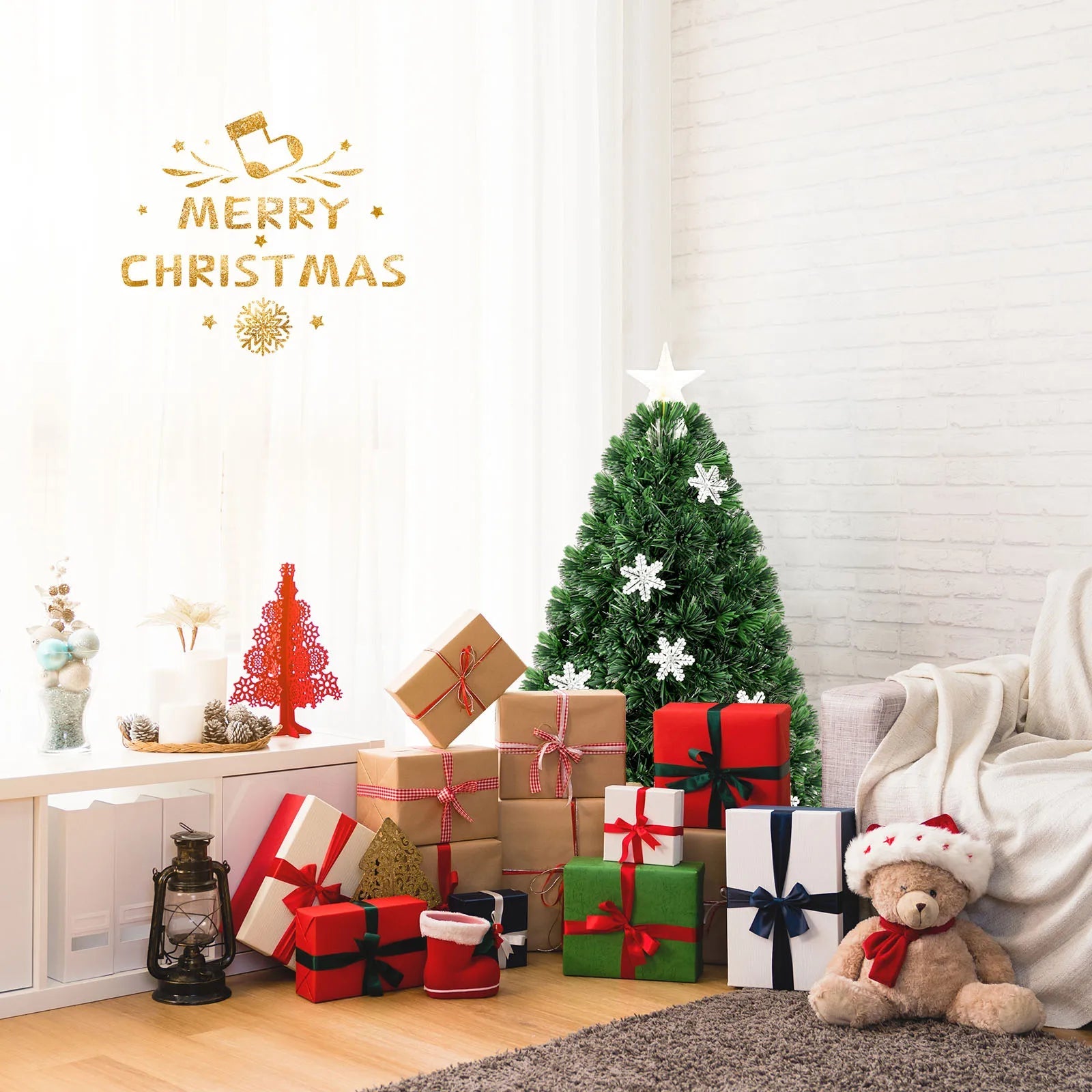 3/ 4/ 5/ 6 FT Fiber Optic Artificial Christmas Tree Pre - Lit Christmas Tree, Xmas Full Tree, Xmas Holiday Decor for Office, Home - MAGUSTA BEAUTY