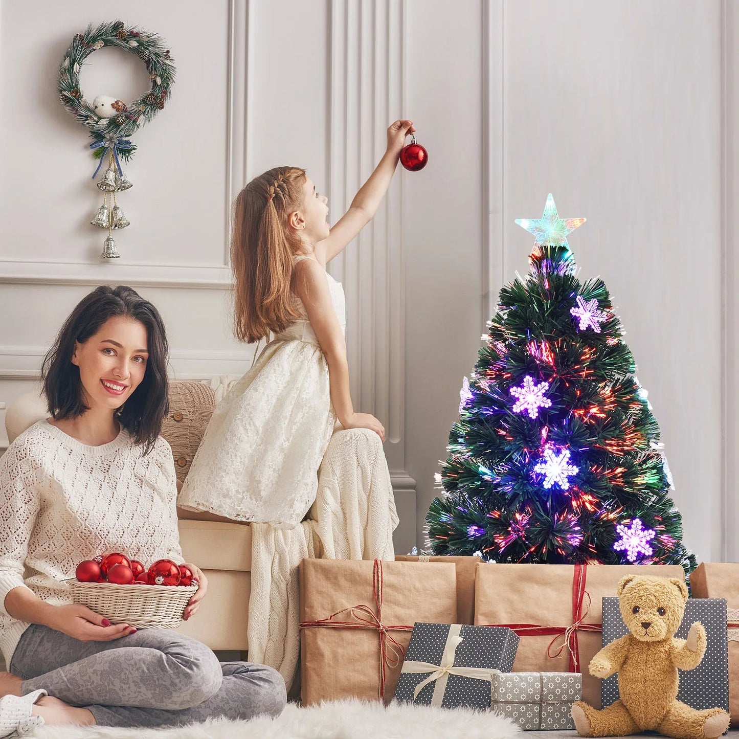 3/ 4/ 5/ 6 FT Fiber Optic Artificial Christmas Tree Pre - Lit Christmas Tree, Xmas Full Tree, Xmas Holiday Decor for Office, Home - MAGUSTA BEAUTY