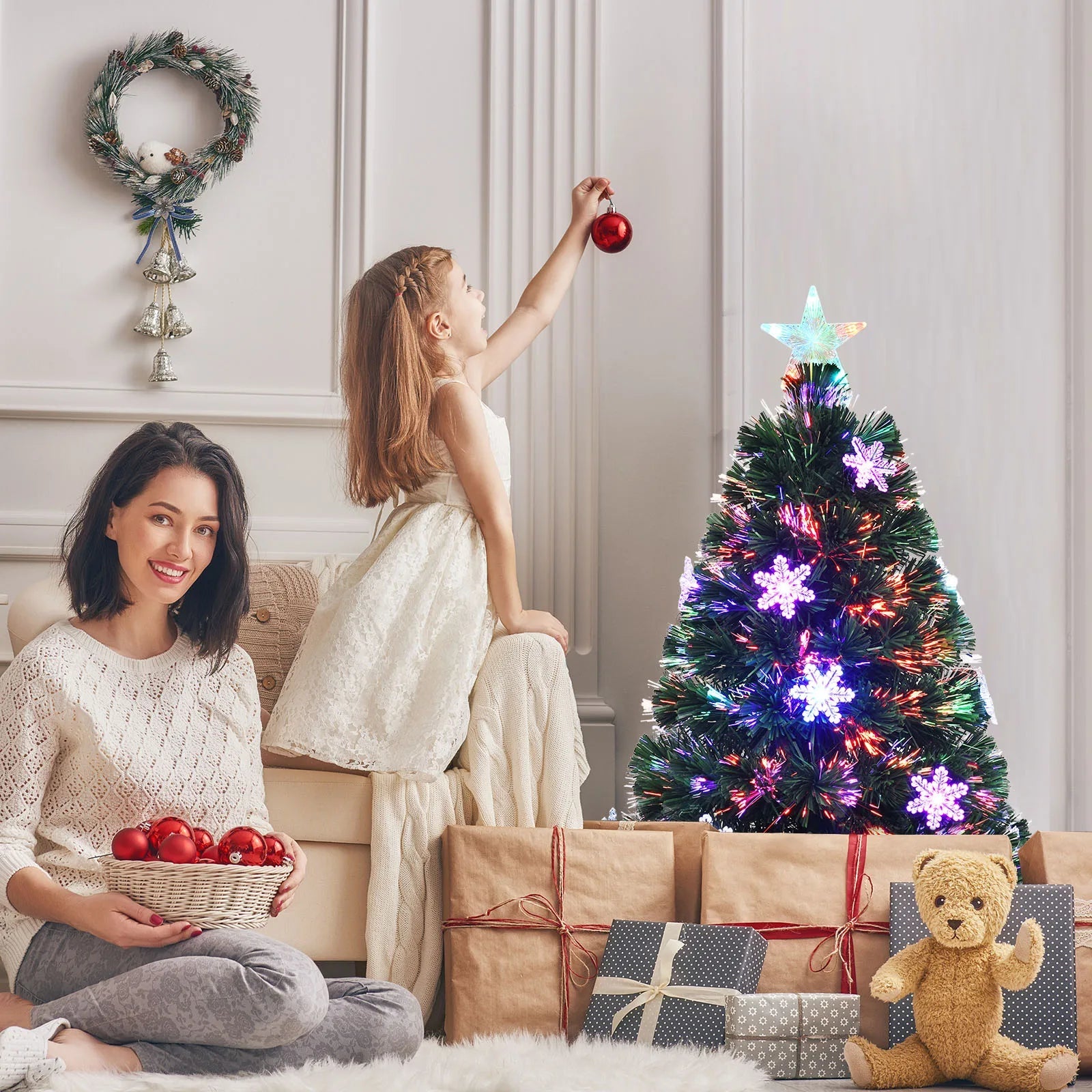 3/ 4/ 5/ 6 FT Fiber Optic Artificial Christmas Tree Pre - Lit Christmas Tree, Xmas Full Tree, Xmas Holiday Decor for Office, Home - MAGUSTA BEAUTY