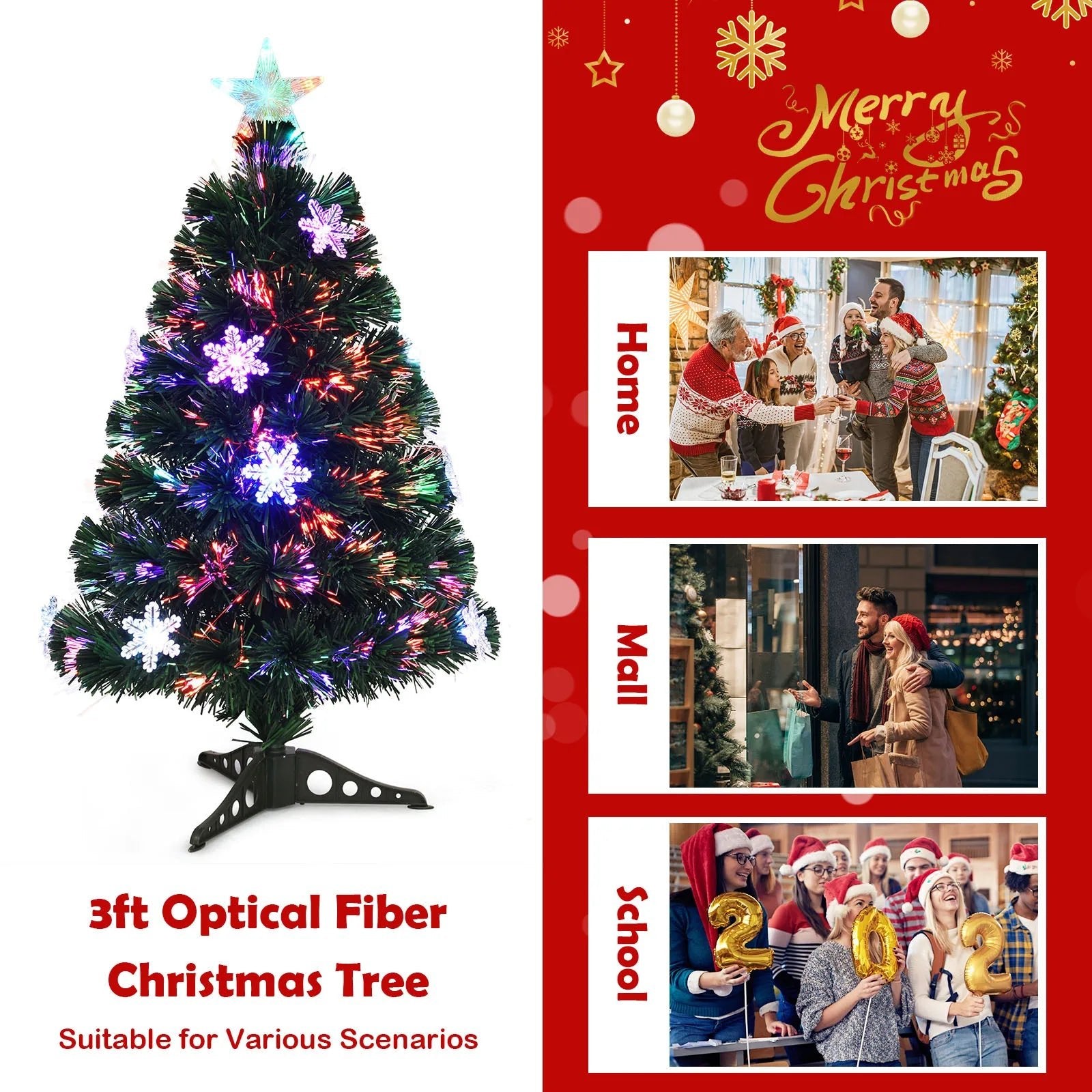 3/ 4/ 5/ 6 FT Fiber Optic Artificial Christmas Tree Pre - Lit Christmas Tree, Xmas Full Tree, Xmas Holiday Decor for Office, Home - MAGUSTA BEAUTY