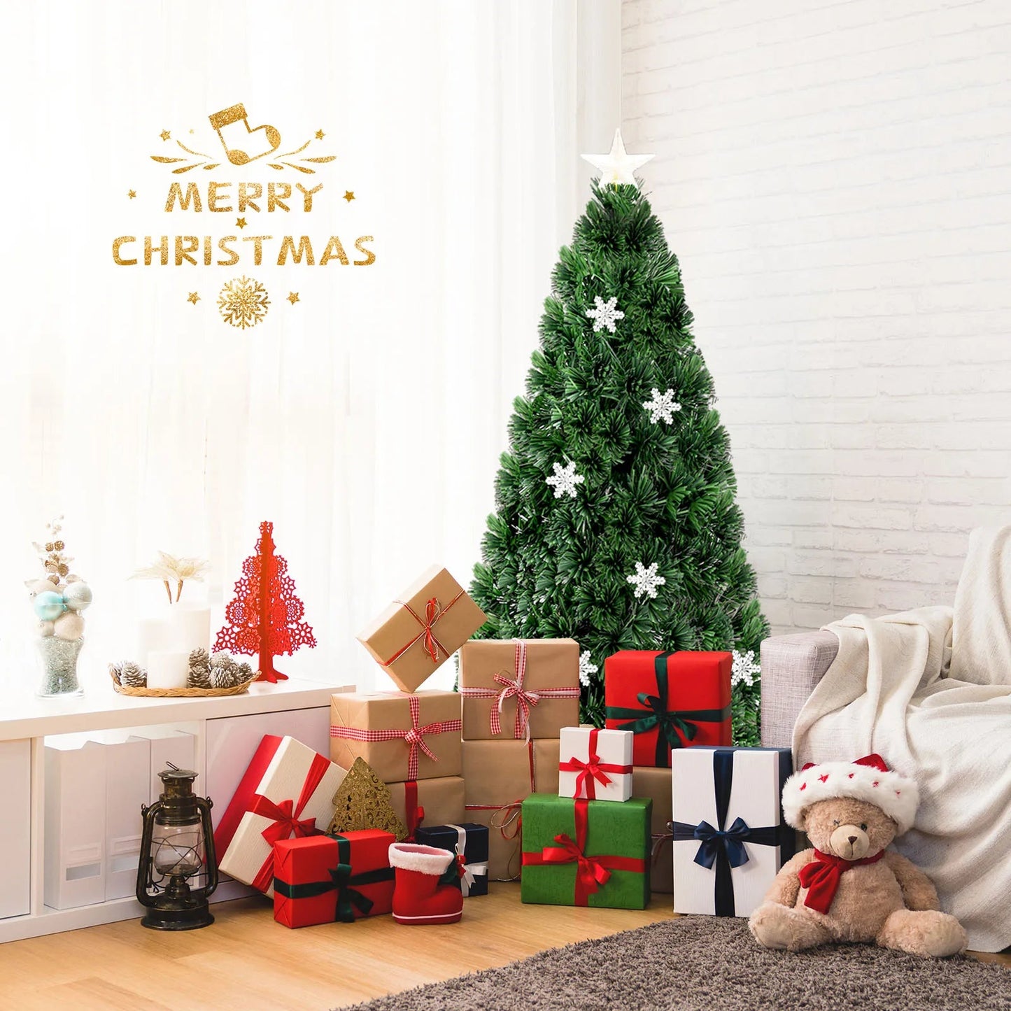 3/ 4/ 5/ 6 FT Fiber Optic Artificial Christmas Tree Pre - Lit Christmas Tree, Xmas Full Tree, Xmas Holiday Decor for Office, Home - MAGUSTA BEAUTY