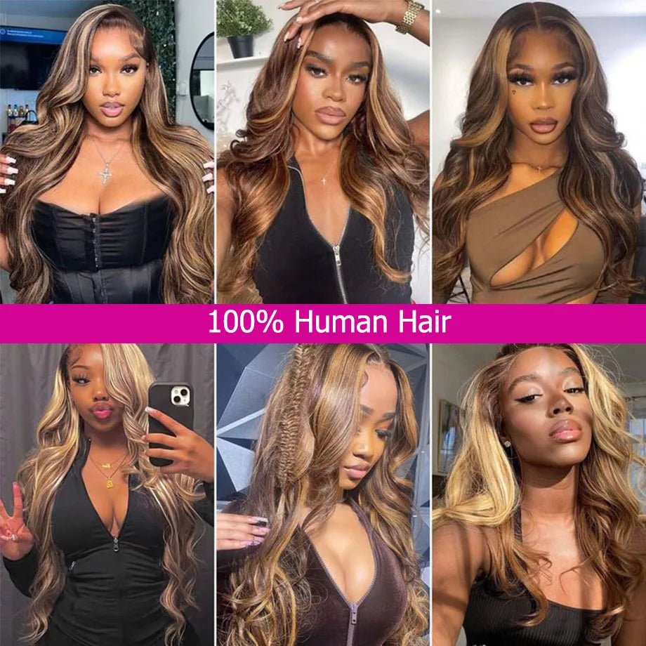 30 Inch Colored Highlight Human Hair Wigs Brazilian Body Wave Lace Front Wigs For Women 13x4 13x6 Hd Transparent Loose Wave Wig - MAGUSTA BEAUTY