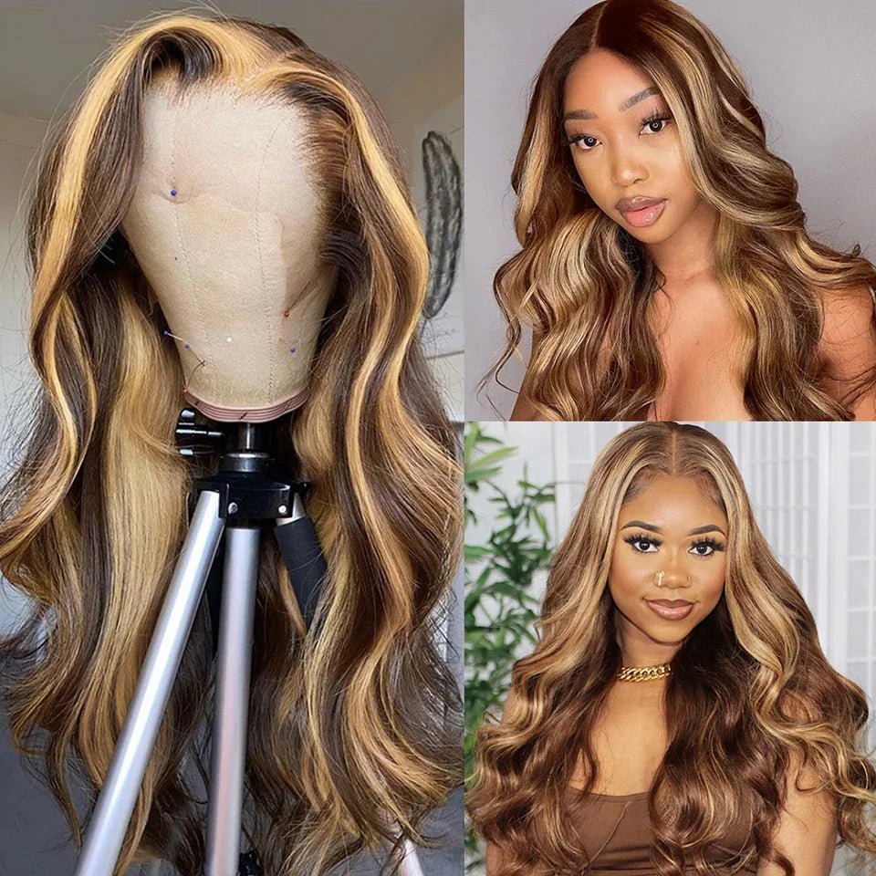 30 Inch Colored Highlight Human Hair Wigs Brazilian Body Wave Lace Front Wigs For Women 13x4 13x6 Hd Transparent Loose Wave Wig - MAGUSTA BEAUTY