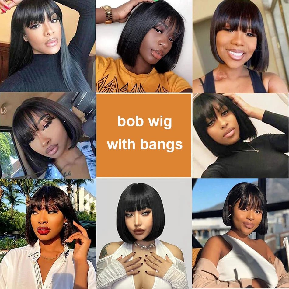 3X1 Middle Part Lace Wig Bob Wigs Full Machine Made Bone Straight Human Hair Wigs With Bangs Short Bob Human Hair Wigs For Women - MAGUSTA BEAUTY