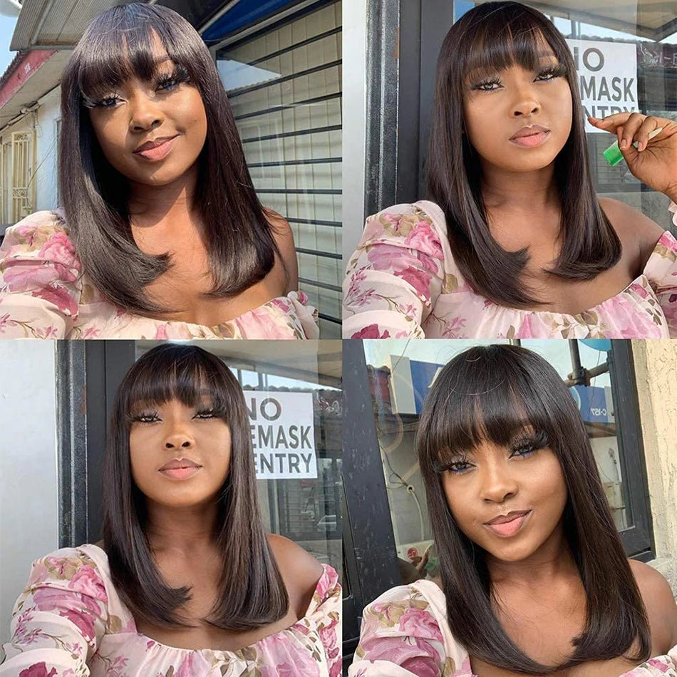 3X1 Middle Part Lace Wig Bob Wigs Full Machine Made Bone Straight Human Hair Wigs With Bangs Short Bob Human Hair Wigs For Women - MAGUSTA BEAUTY