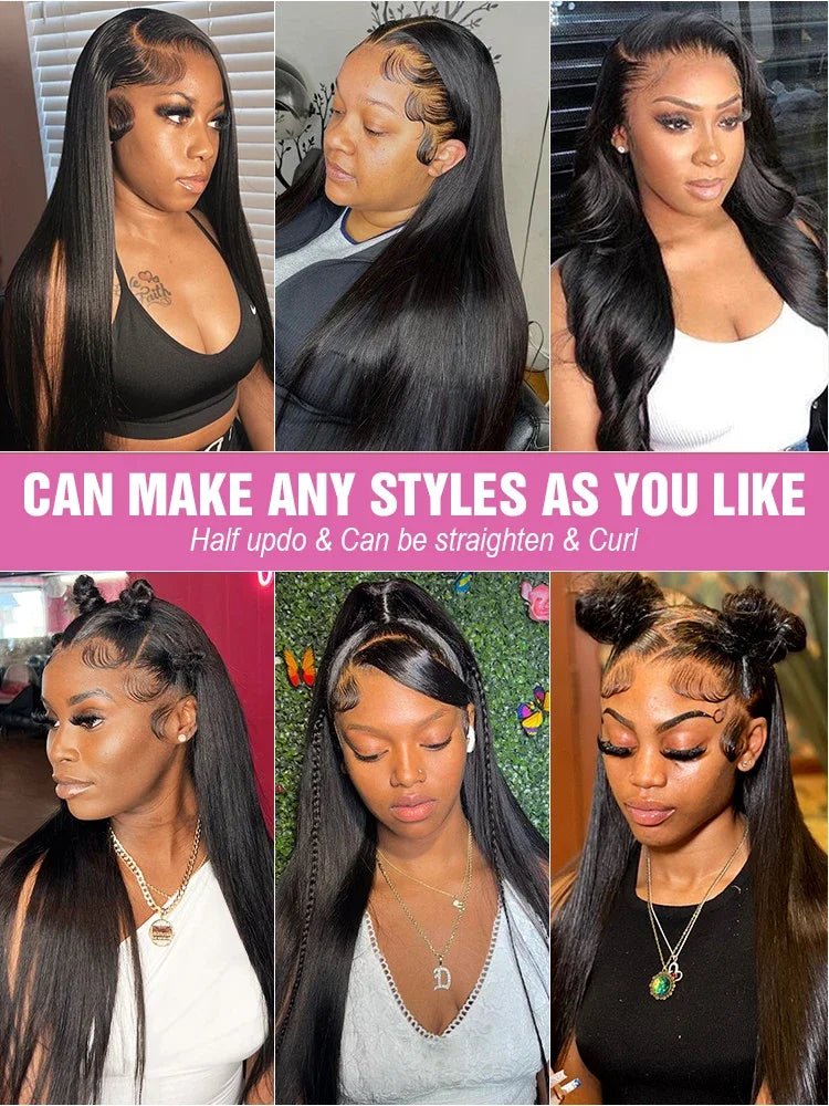 40 46 Inch 200 Density Frontal Wig For Black Women Brazilian Wigs Human Hair 5x5 Bone Straight HD Transparent Lace Front Wigs - MAGUSTA BEAUTY