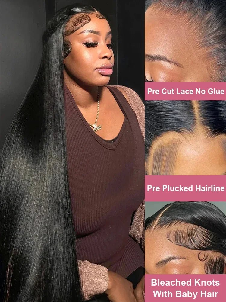 40 46 Inch 200 Density Frontal Wig For Black Women Brazilian Wigs Human Hair 5x5 Bone Straight HD Transparent Lace Front Wigs - MAGUSTA BEAUTY