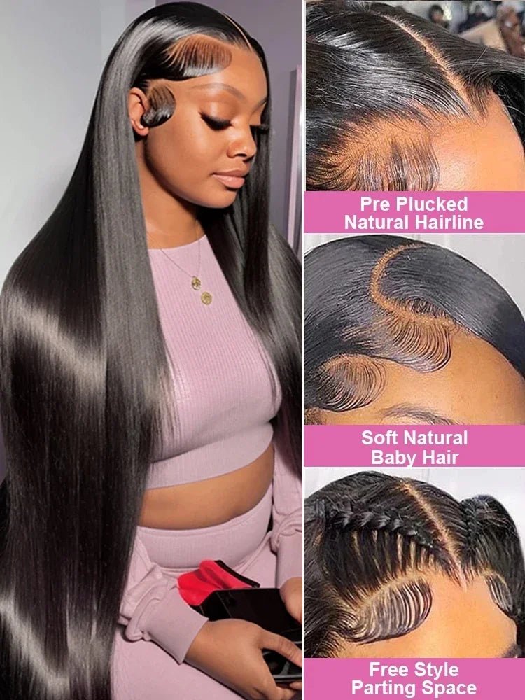 40 46 Inch 200 Density Frontal Wig For Black Women Brazilian Wigs Human Hair 5x5 Bone Straight HD Transparent Lace Front Wigs - MAGUSTA BEAUTY
