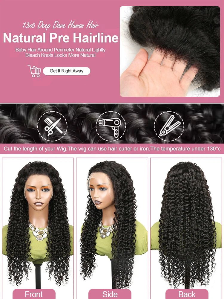 40 50 Inch HD 13x6 Deep Wave Lace Frontal Wigs Brazilian 13x4 Water Wave Curly Lace Front Human Hair Wigs For Women 300 Density - MAGUSTA BEAUTY