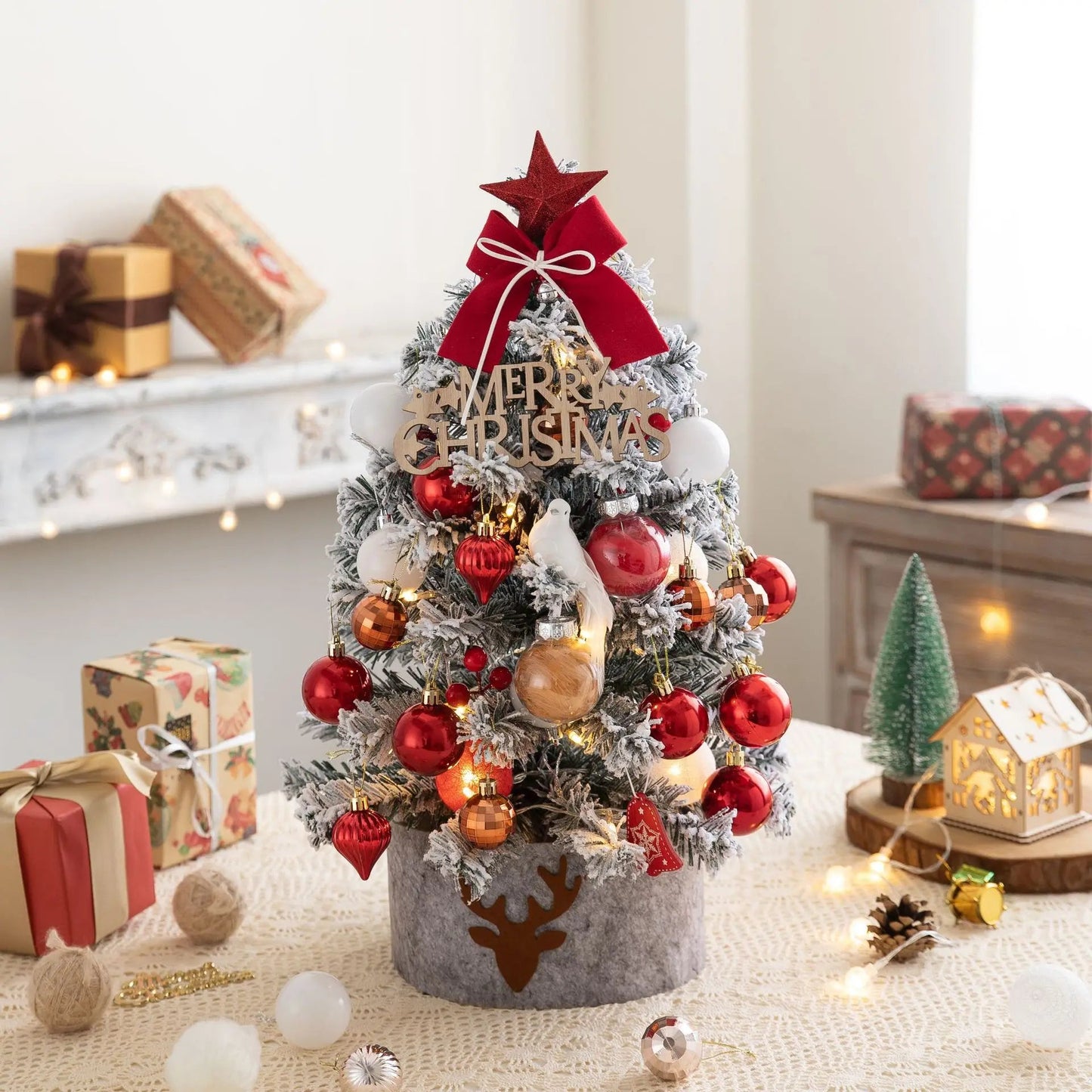 45/60cm DIY Christmas Tree With LED Light Mini Desktop Tree Christmas Decoration New Year Gift Home Christmas Ornaments - MAGUSTA BEAUTY
