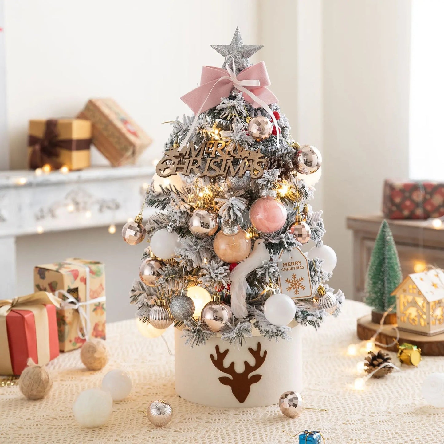 45/60cm DIY Christmas Tree With LED Light Mini Desktop Tree Christmas Decoration New Year Gift Home Christmas Ornaments - MAGUSTA BEAUTY