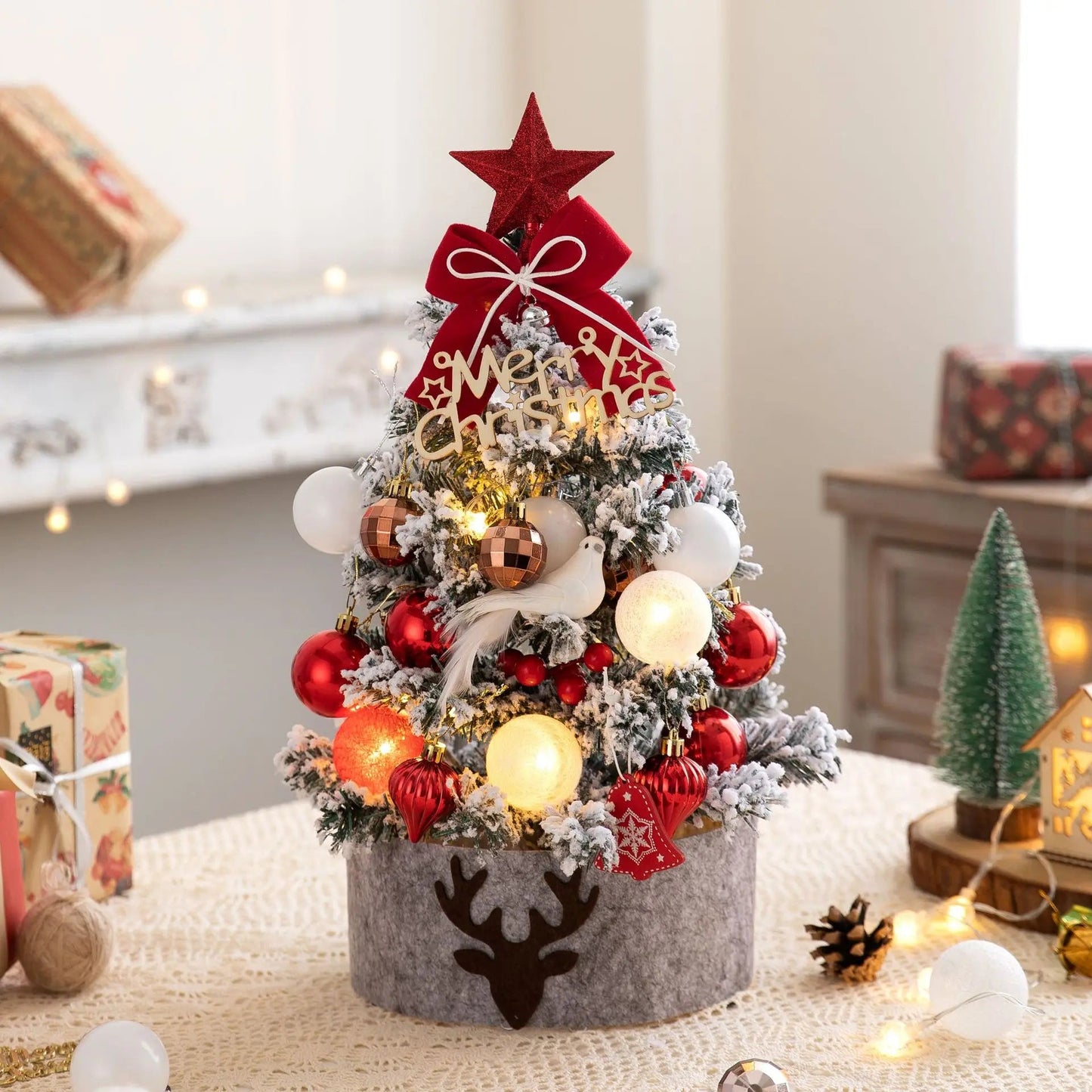 45/60cm DIY Christmas Tree With LED Light Mini Desktop Tree Christmas Decoration New Year Gift Home Christmas Ornaments - MAGUSTA BEAUTY