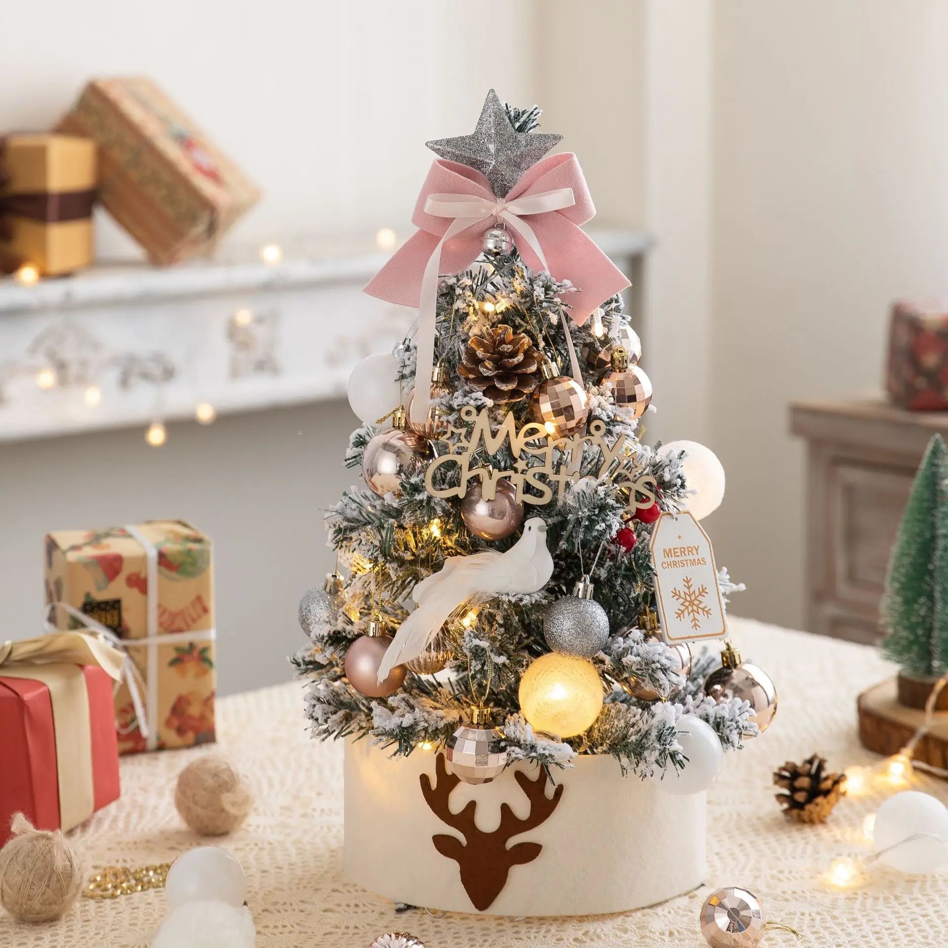 45/60cm DIY Christmas Tree With LED Light Mini Desktop Tree Christmas Decoration New Year Gift Home Christmas Ornaments - MAGUSTA BEAUTY