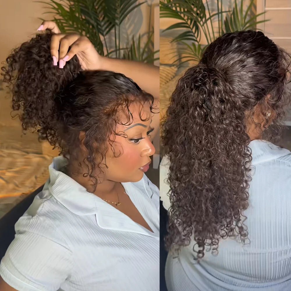 4C Edges Invisible Strap 360 Full HD Lace Wig Curly Glueless Human Hair Wig Chocolate Brown Lace Front Wig Deep Wave Frontal Wig - MAGUSTA BEAUTY