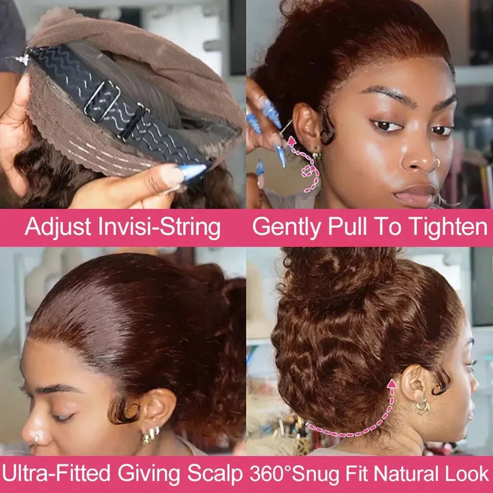 4C Edges Invisible Strap 360 Full HD Lace Wig Curly Glueless Human Hair Wig Chocolate Brown Lace Front Wig Deep Wave Frontal Wig - MAGUSTA BEAUTY