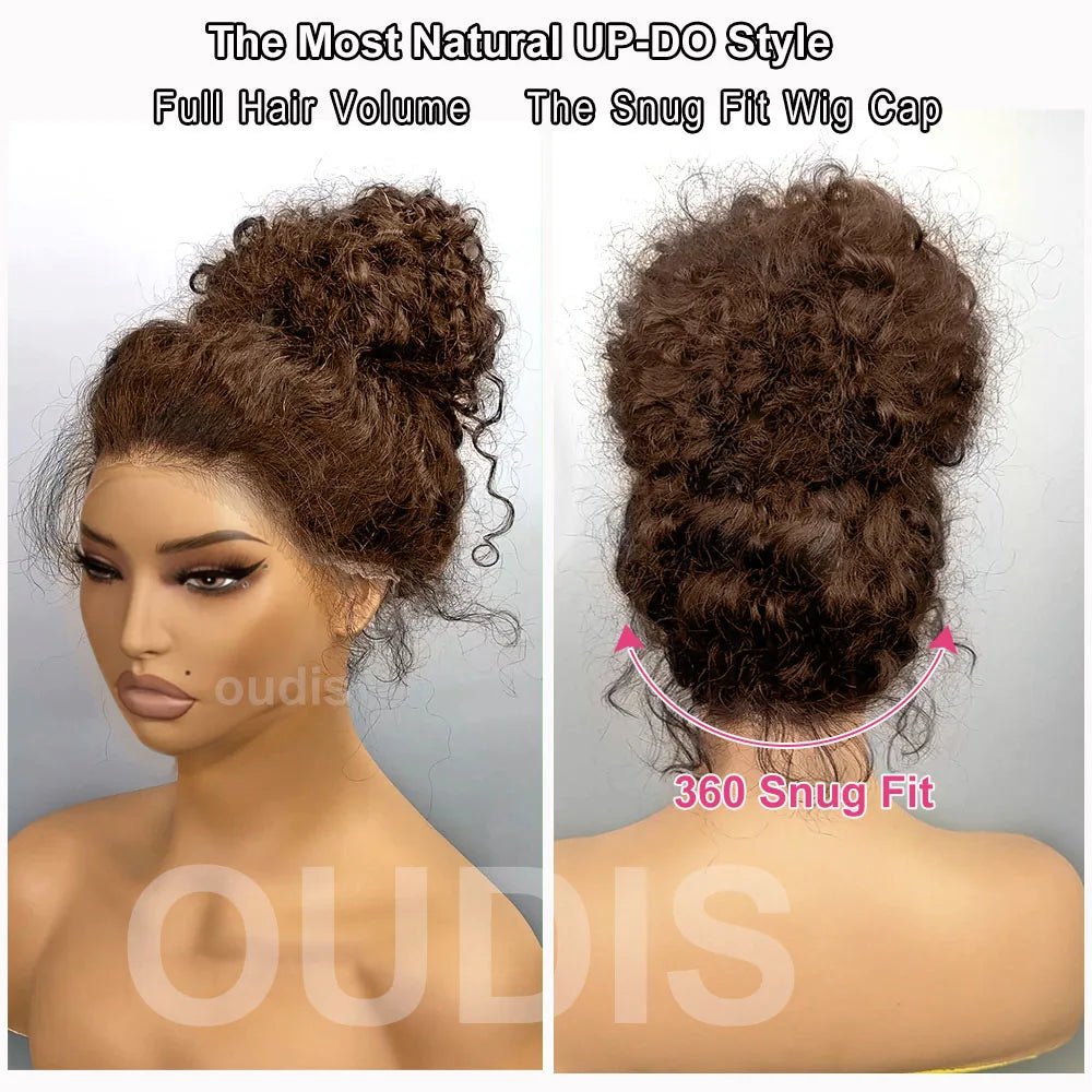 4C Edges Invisible Strap 360 Full HD Lace Wig Curly Glueless Human Hair Wig Chocolate Brown Lace Front Wig Deep Wave Frontal Wig - MAGUSTA BEAUTY