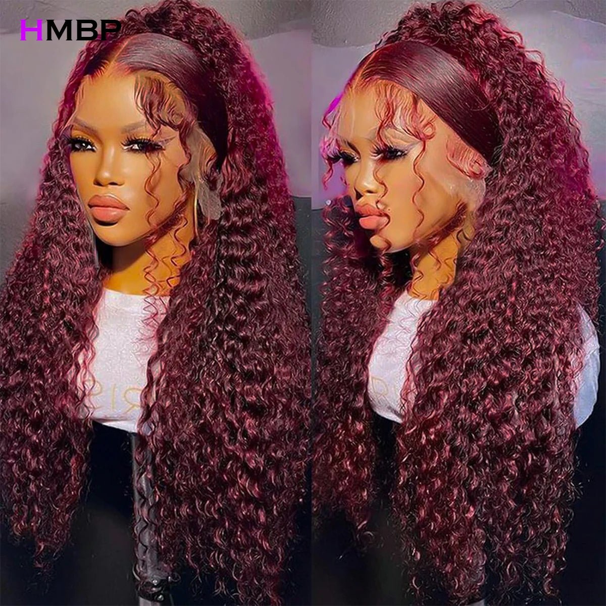 500 Density 99j Burgundy Deep Wave 13x6 Hd Lace Front Wig Human Hair Glueless 360 Full Lace Pre Plucked Brazilian Wigs For Women - MAGUSTA BEAUTY