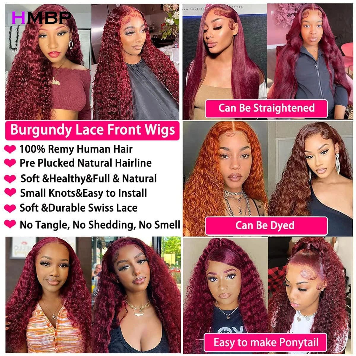 500 Density 99j Burgundy Deep Wave 13x6 Hd Lace Front Wig Human Hair Glueless 360 Full Lace Pre Plucked Brazilian Wigs For Women - MAGUSTA BEAUTY