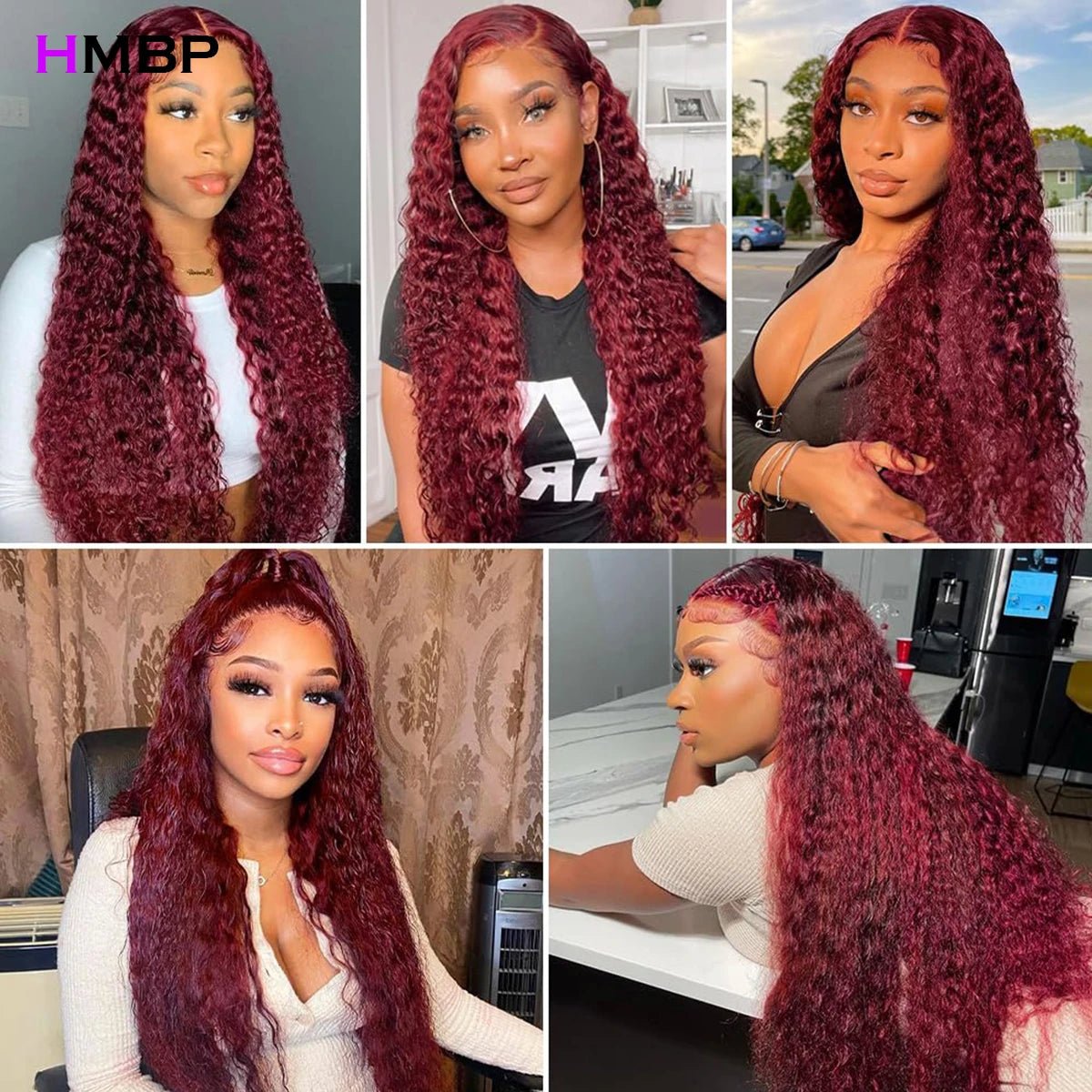 500 Density 99j Burgundy Deep Wave 13x6 Hd Lace Front Wig Human Hair Glueless 360 Full Lace Pre Plucked Brazilian Wigs For Women - MAGUSTA BEAUTY