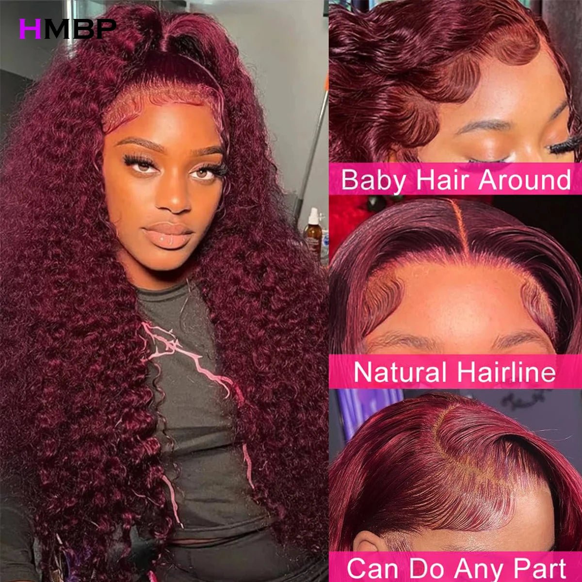 500 Density 99j Burgundy Deep Wave 13x6 Hd Lace Front Wig Human Hair Glueless 360 Full Lace Pre Plucked Brazilian Wigs For Women - MAGUSTA BEAUTY