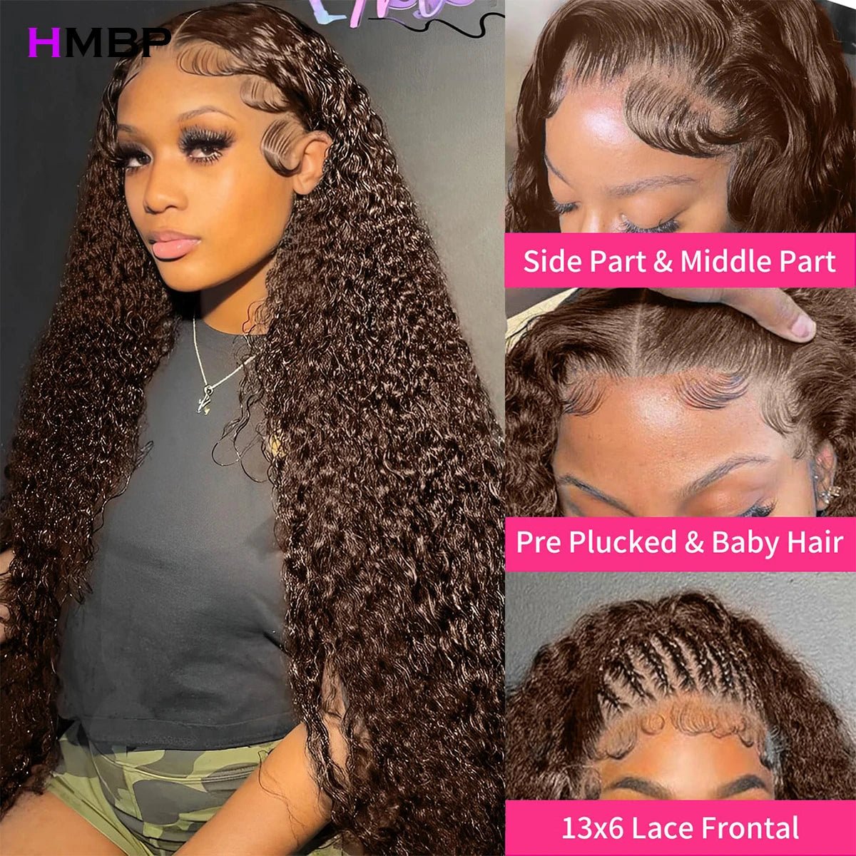 500 Density Chocolate Brown Lace Wigs Human Hair Afro Kinky Curly Glueless Wig Human Hair Ready to Wear 13x6 Hd Lace Frontal Wig - MAGUSTA BEAUTY