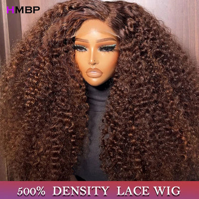 500 Density Chocolate Brown Lace Wigs Human Hair Afro Kinky Curly Glueless Wig Human Hair Ready to Wear 13x6 Hd Lace Frontal Wig - MAGUSTA BEAUTY