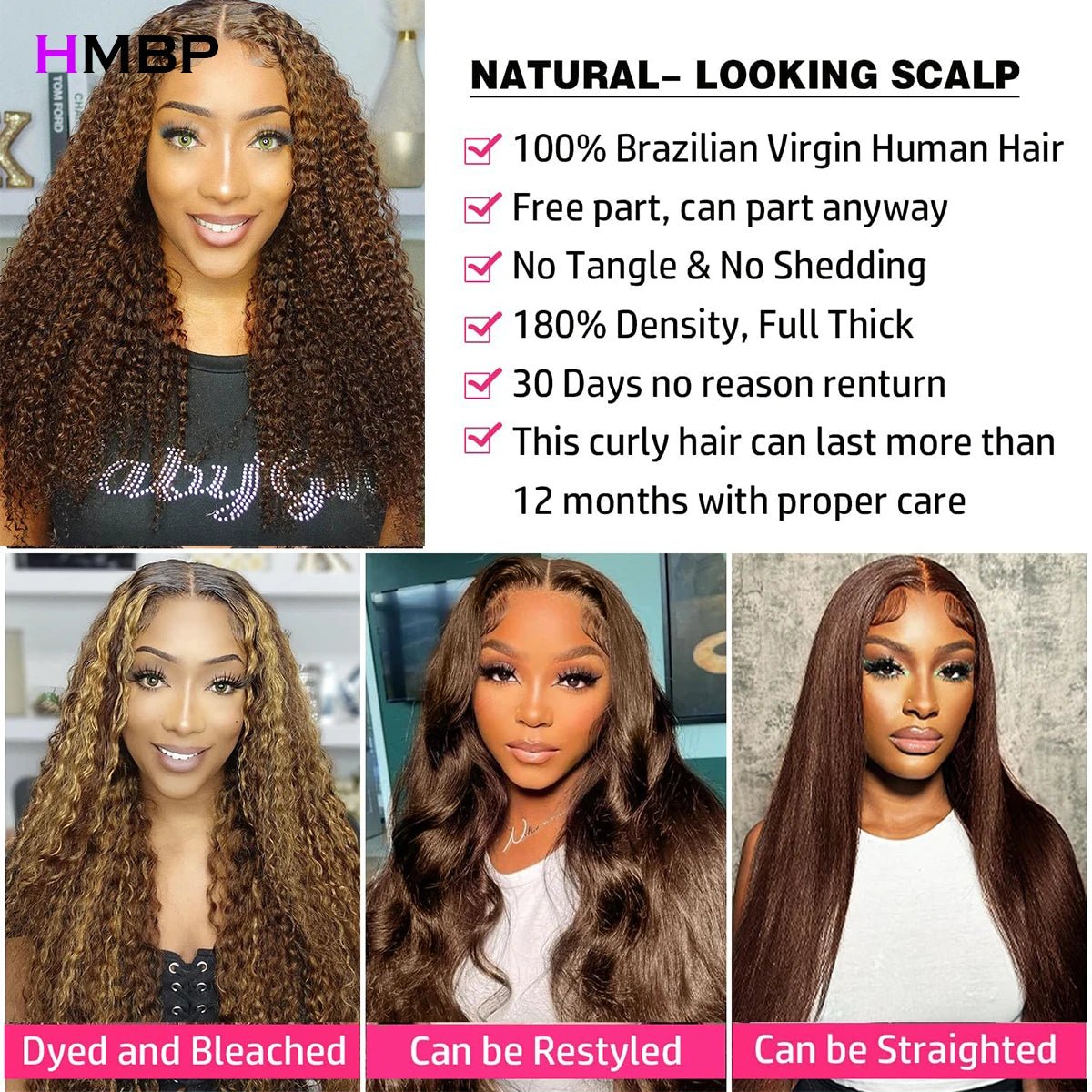 500 Density Chocolate Brown Lace Wigs Human Hair Afro Kinky Curly Glueless Wig Human Hair Ready to Wear 13x6 Hd Lace Frontal Wig - MAGUSTA BEAUTY