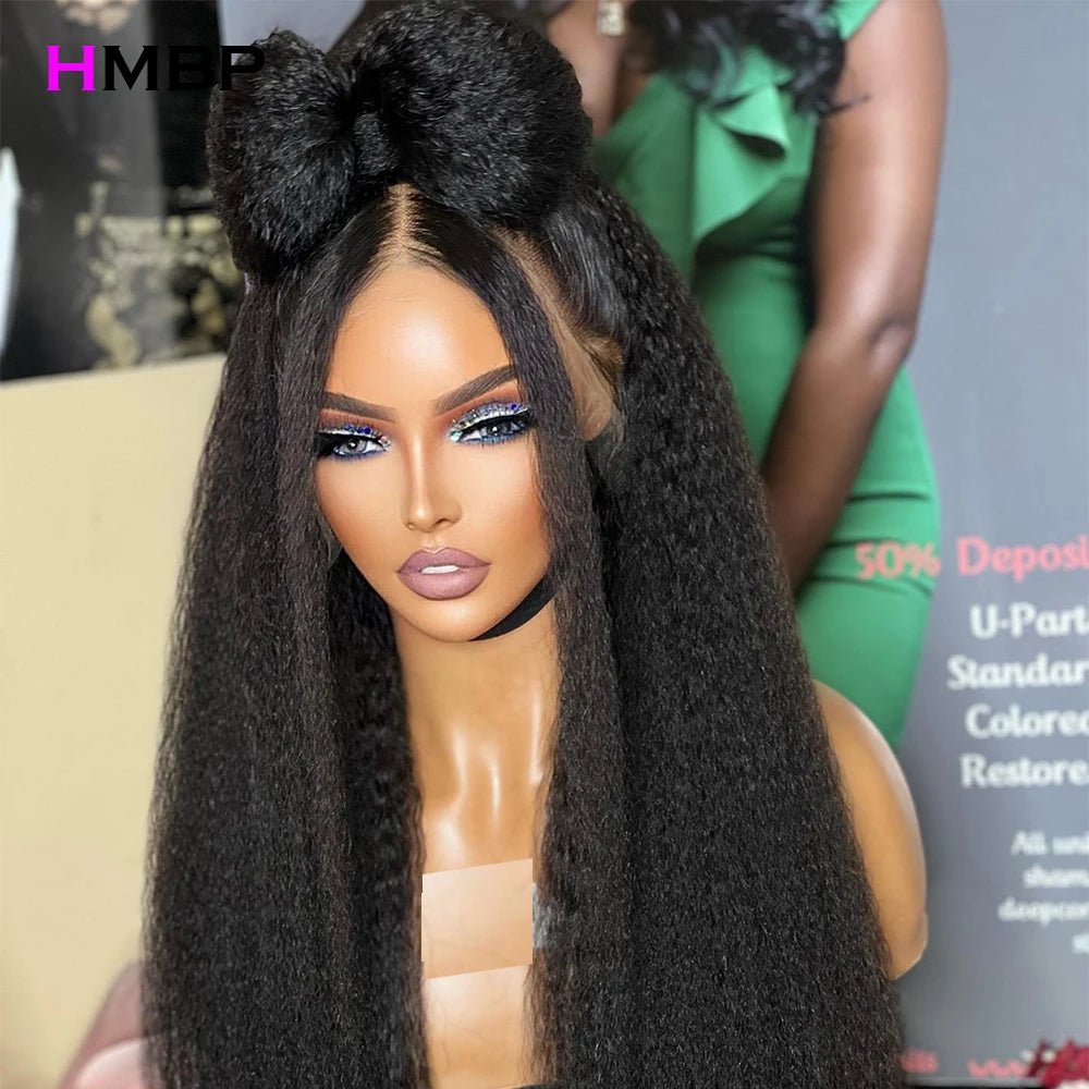 500 Density Kinky Straight 13×6/360 HD Glueless Lace Frontal Wig Human Hair Ready To Go Preplucked Hair 30 32 Inches For Women - MAGUSTA BEAUTY