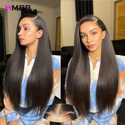 500 Density Kinky Straight 360 HD Lace Frontal Wigs Human Hair Glueless Wigs Pre Plucked Human Hair For Women 30 32 Inches HMBP - MAGUSTA BEAUTY