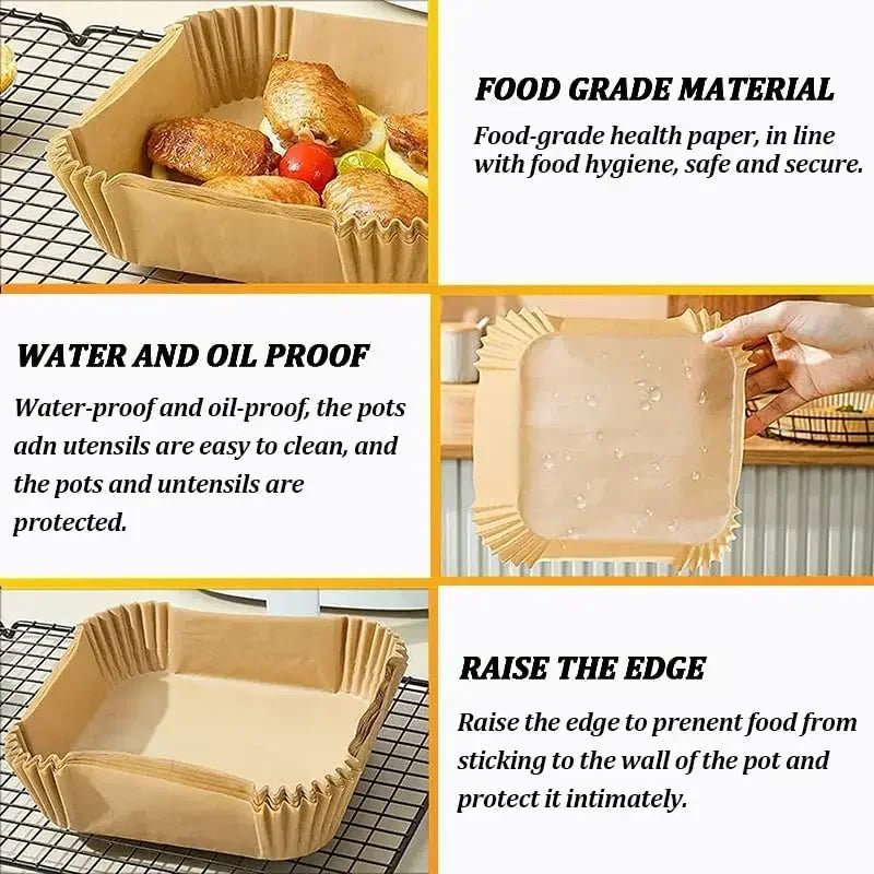 50/100PCS Air Fryer Disposable Paper Square Round Baking Paper Barbecue Plate NonStick Mat Kitchen Oven Oil Absorbing Paper Tool - MAGUSTA BEAUTY