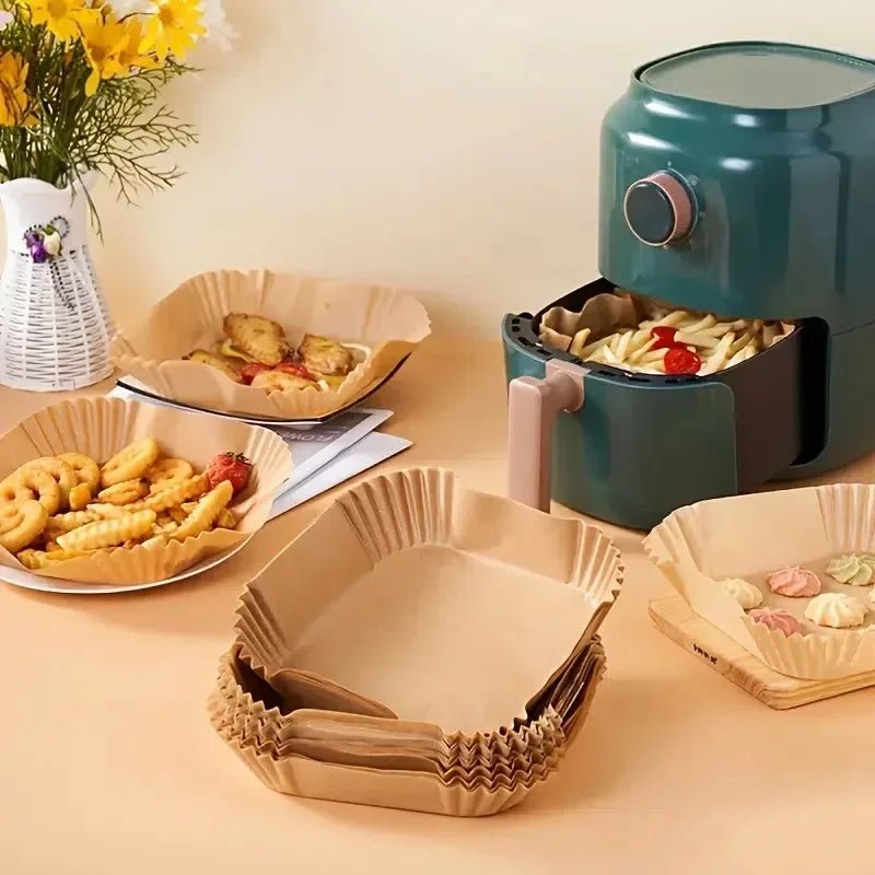50/100PCS Air Fryer Disposable Paper Square Round Baking Paper Barbecue Plate NonStick Mat Kitchen Oven Oil Absorbing Paper Tool - MAGUSTA BEAUTY