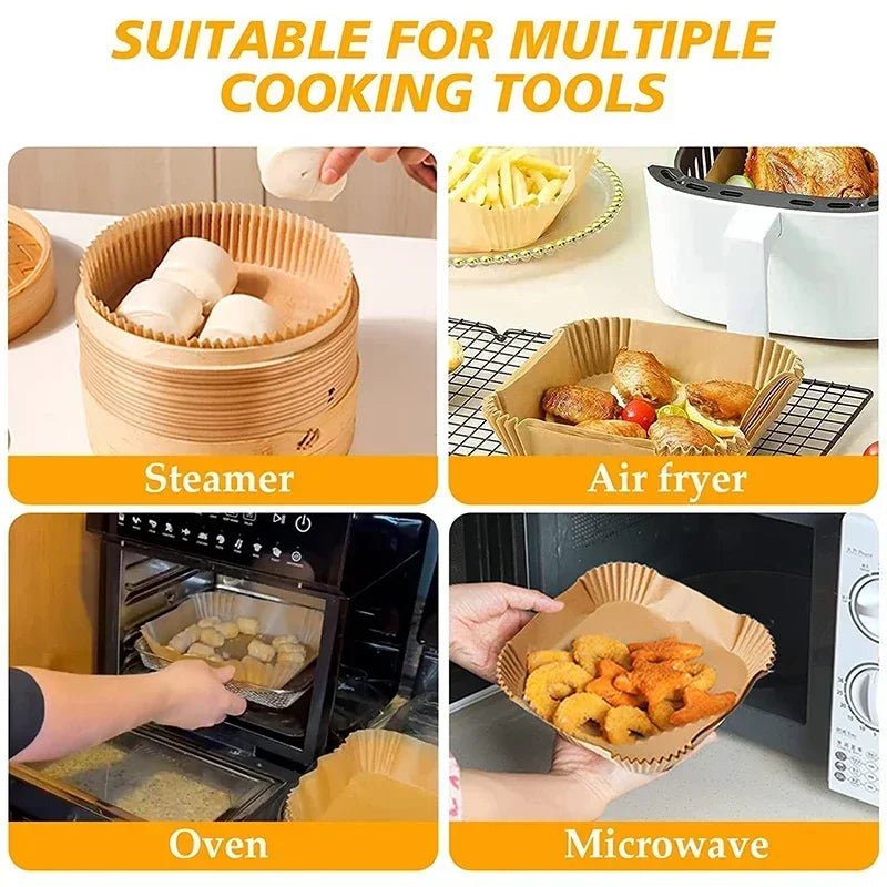 50/100PCS Air Fryer Disposable Paper Square Round Baking Paper Barbecue Plate NonStick Mat Kitchen Oven Oil Absorbing Paper Tool - MAGUSTA BEAUTY