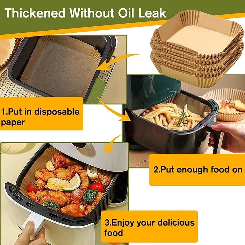 50/100PCS Air Fryer Disposable Paper Square Round Baking Paper Barbecue Plate NonStick Mat Kitchen Oven Oil Absorbing Paper Tool - MAGUSTA BEAUTY