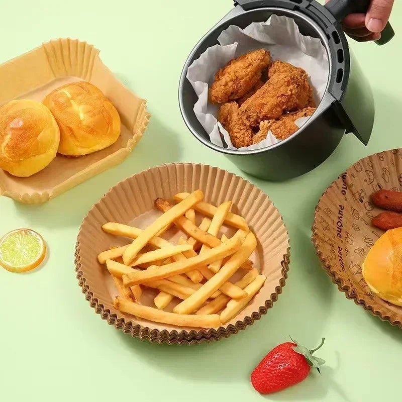 50/100PCS Air Fryer Disposable Paper Square Round Baking Paper Barbecue Plate NonStick Mat Kitchen Oven Oil Absorbing Paper Tool - MAGUSTA BEAUTY