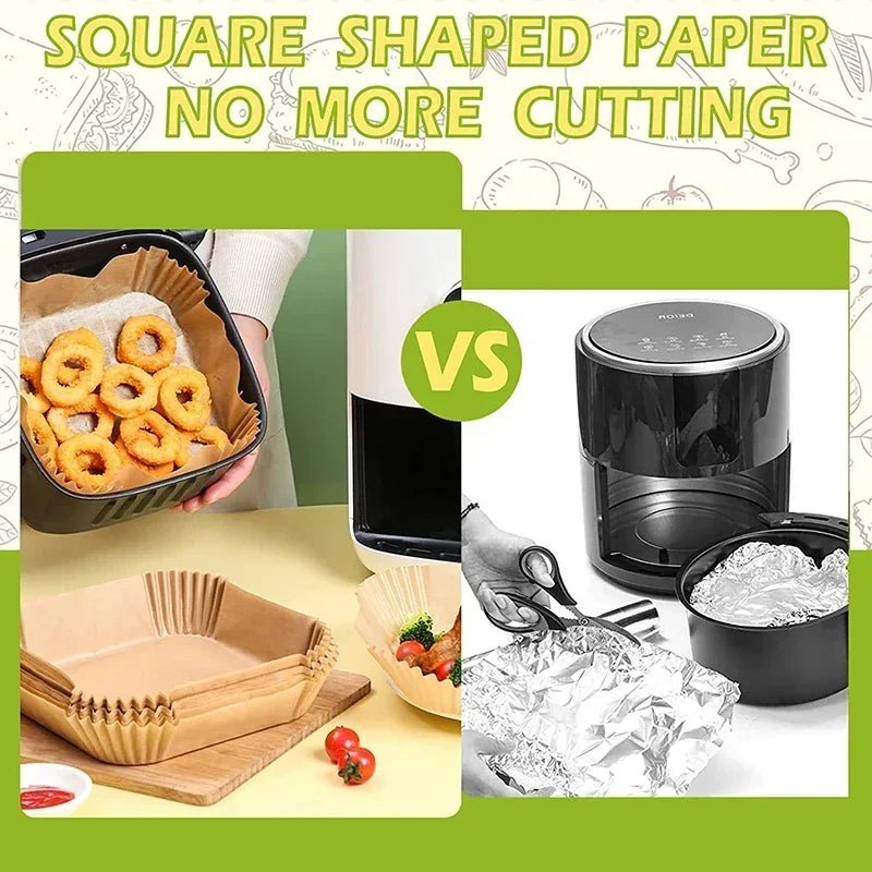50/100PCS Air Fryer Disposable Paper Square Round Baking Paper Barbecue Plate NonStick Mat Kitchen Oven Oil Absorbing Paper Tool - MAGUSTA BEAUTY