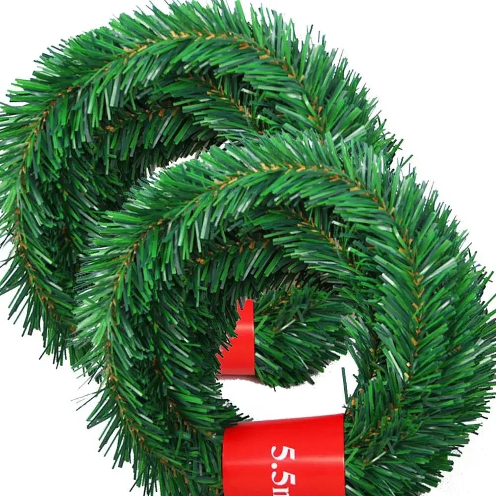 5.5m Rattan Artificial Pine Fir Wreath Christmas Tree Decoration Garland Rative Green Christmas Xmas Decor Fake Plants - MAGUSTA BEAUTY